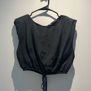 Black Shoulder Pads Crop Top